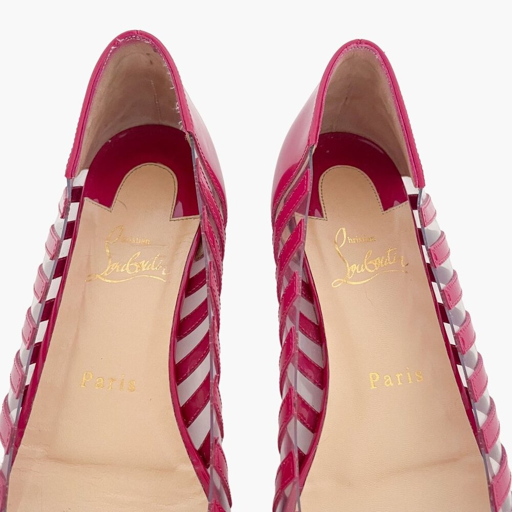 Christian Louboutin Pink Striped Peep-Toe Flats - Picture 4 of 13